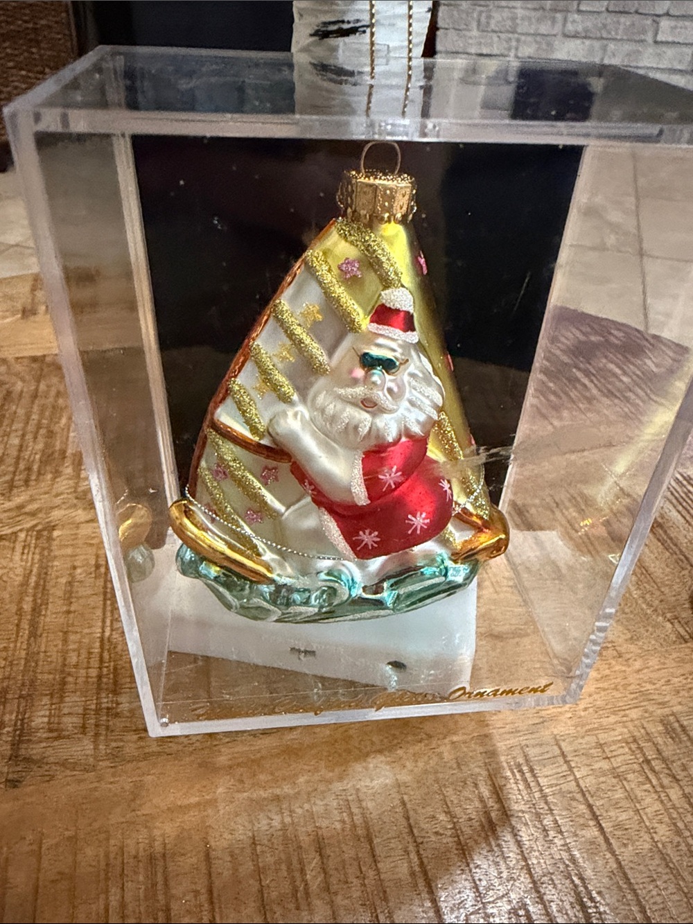 Santa Windsurfing Glass Christmas Ornament Hand Painted Sailboard Original Box